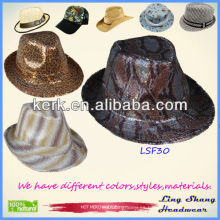 LSF30 Ningbo Lingshang 2014 Venta al por mayor Cooling Sequins Fabric Fedora equipado sombrero